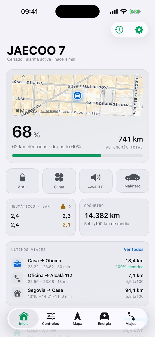 Carssie mostrando el estado del coche
